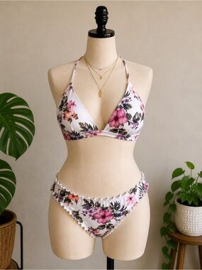 NWT Shade & Shore Floral Bikini Set 38DD Top XL 16-18 Bottoms